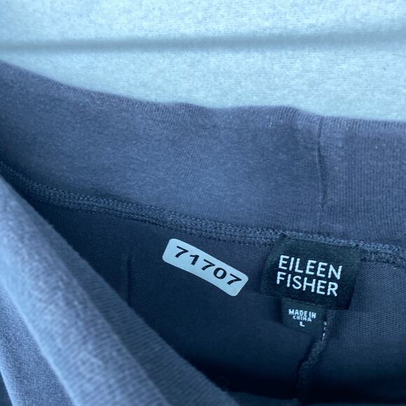 EILEEN FISHER Pants L Heavy Brushed Flannel Cotton Elastic Waistband Blue Gray - Picture 12 of 12